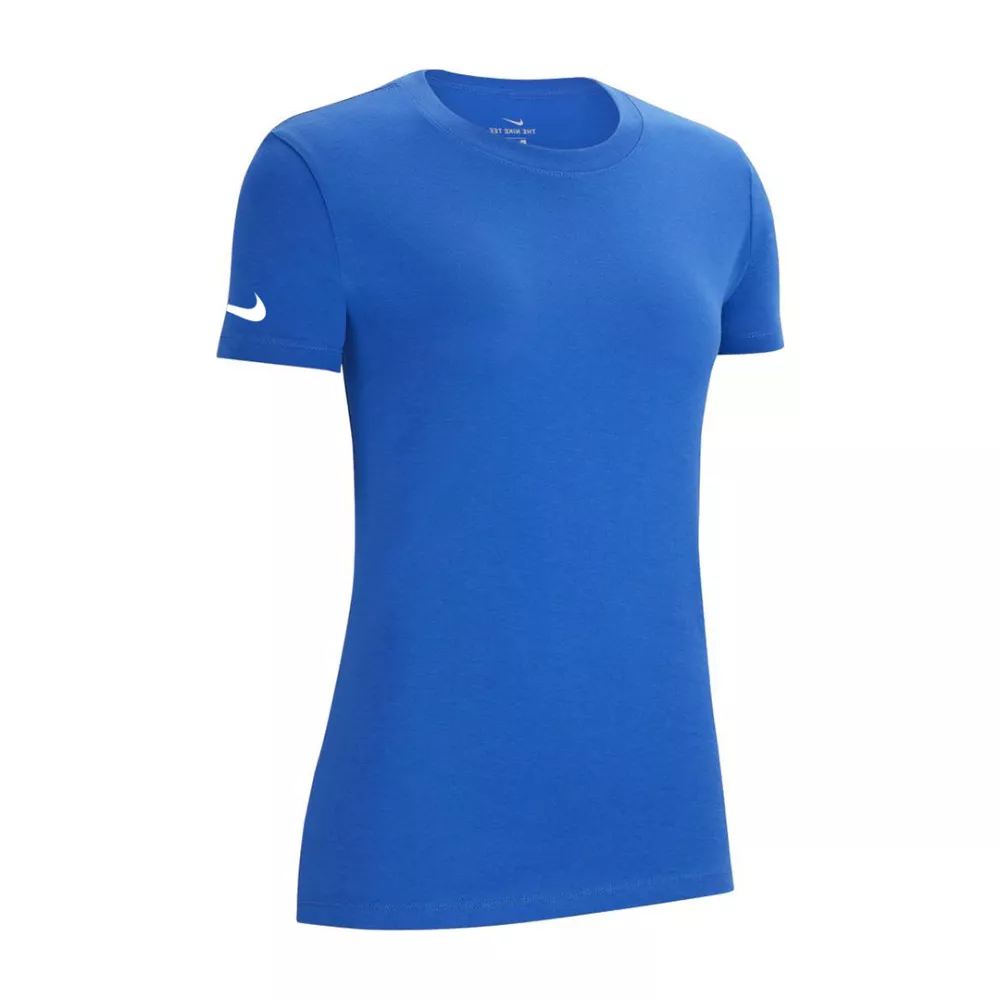 women s royal blue nike swoosh t shirt on sleeve